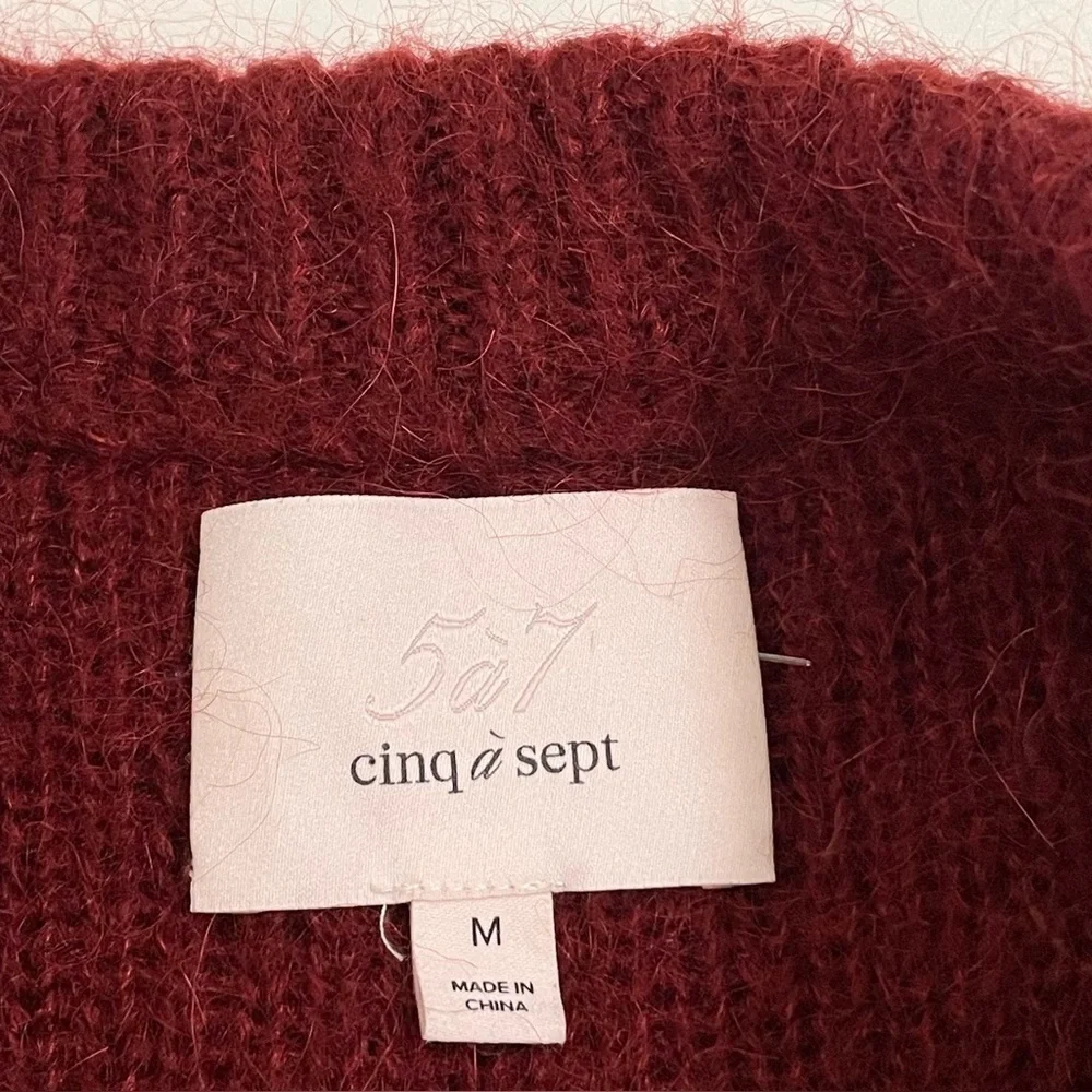 Cinq a Sept Issa Mohair Pullover Slit Cuff Sweater Pomegranate Red Medium